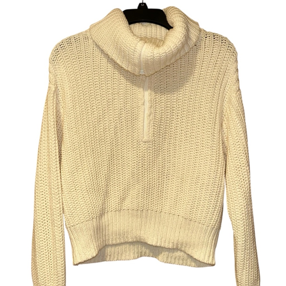American Eagle Women’s Cream Turtleneck Sweater Chunky Knit Half‎ Zip Medium